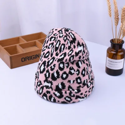 Ymsaid,, Женская леопардовая шапочка, женская шапка, Осень-зима, женские шапки с леопардовым принтом, вязаная зимняя женская шапка - Цвет: Pink