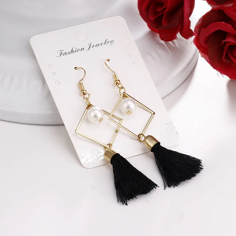 Popular woman long earrings simple geometric square tassel female models sweet girl | Украшения и аксессуары