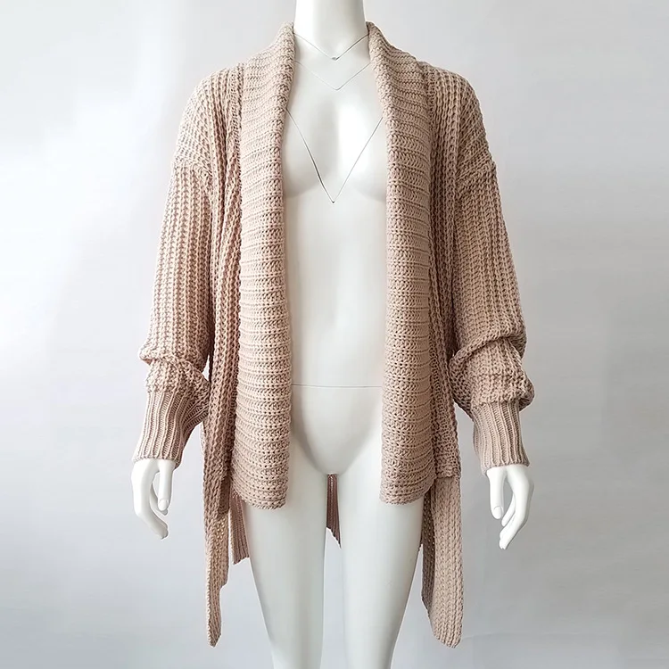 Женский кардиган с отложным воротником LOGAMI вязаный длинным рукавом длинный