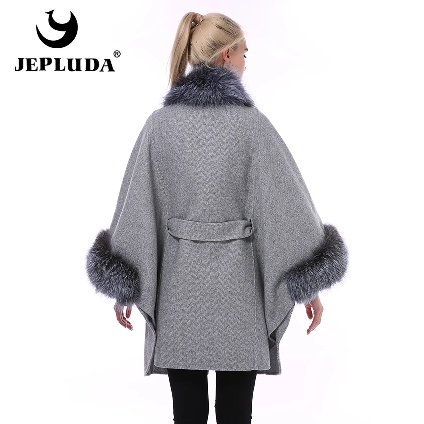JEPLUDA Женское Пальто Натуральный Мех Лиса Pоскошный Меховой Воротник и Рукава Plus