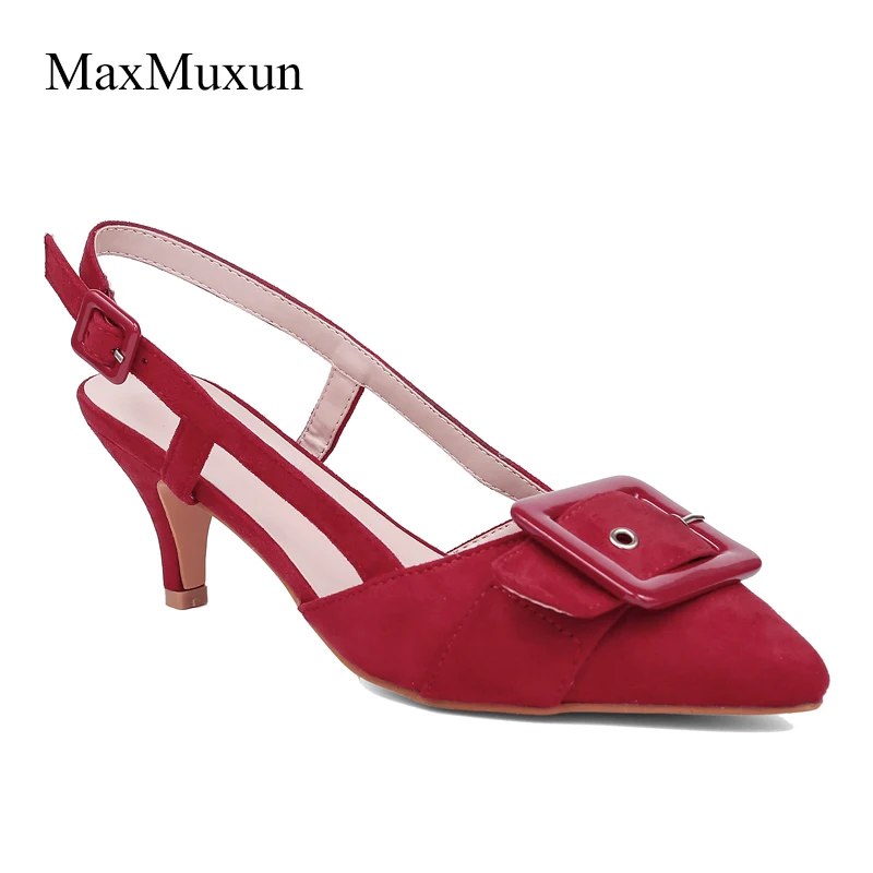 Женские туфли MaxMuxun на каблуке с котятами лодочки ремешком пятке и острым носком