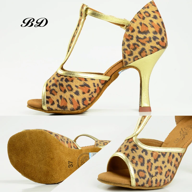 BD 2366 Dance Shoes Ballroom Women Latin shoes Dancing WOMAN Shoe FREE BAGS AND Heel Protection Cover Leopard Satin Sneakers HOT | Спорт и