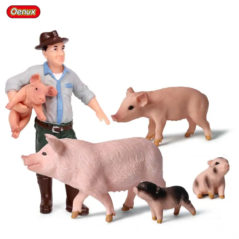 5pcs Oenux Милая семейная модель фермы фигурки фермер корова курица лошадь свинья птица статуэтки животных миниатюрные Развивающие игрушки для детей - Цвет: 5pcs
