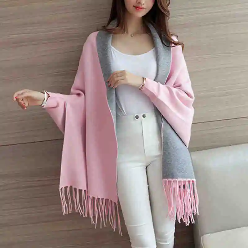 2017 New Autumn Female Poncho Loose Women Open Stitch Cardigan Cashmere Sweater Solid Full Sleeve Tassel Knitted Outerwear A829 |