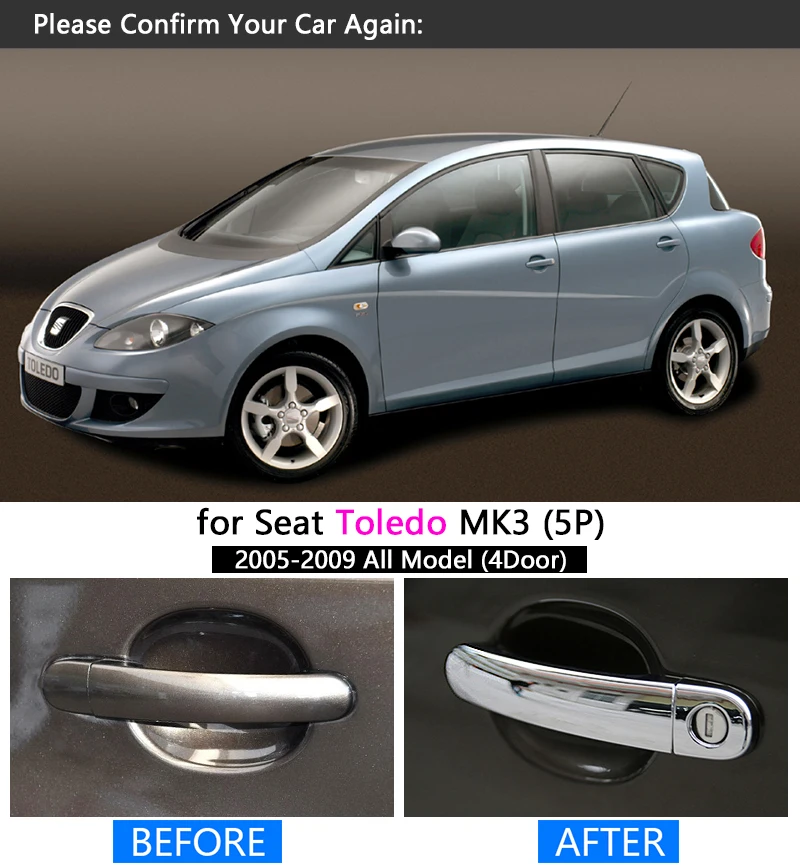 Для Seat Toledo MK3 2005 2010 роскошный хромированный чехол для ручки набор отделки 5P 2006 2007