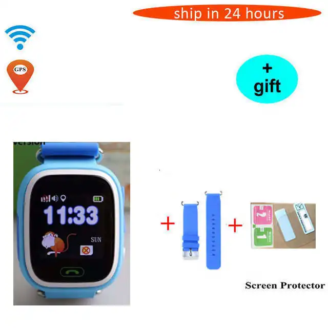 Q90 gps Wi-Fi расположение Детские умные часы SOS сенсорный экран трекер умные часы для детей безопасный ребенок анти-потеря монитор - Цвет: Blue add strap