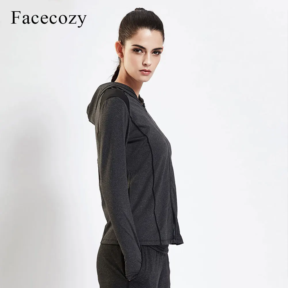 Facecozy, Женская Весенняя Толстовка с длинным рукавом, Толстовка для йоги, быстросохнущая, дышащая, для девушек, для бега, спортивные топы, Женская куртка для фитнеса
