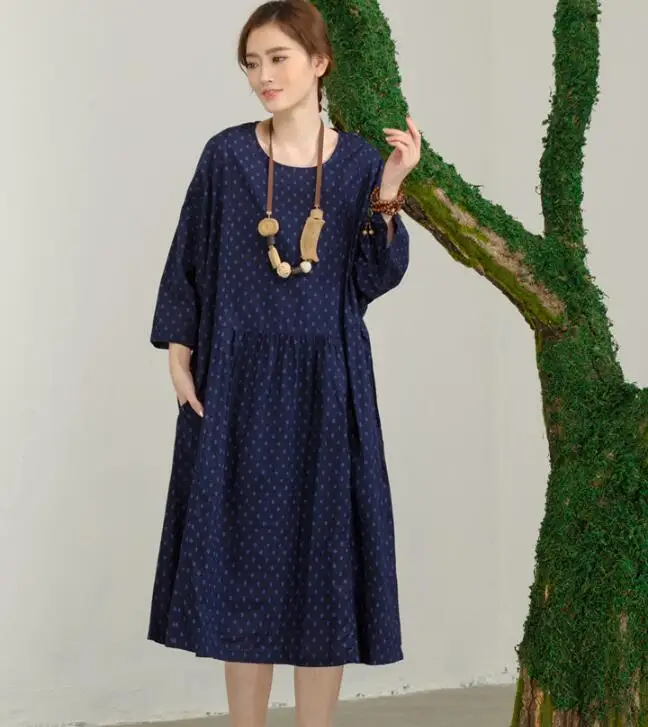 Ethnic Style Mori Girl Vintage Dress Women's Floral Medium Long Casual Shirt Robe Tunique Femme Hippie Boho Female Dresses | Женская