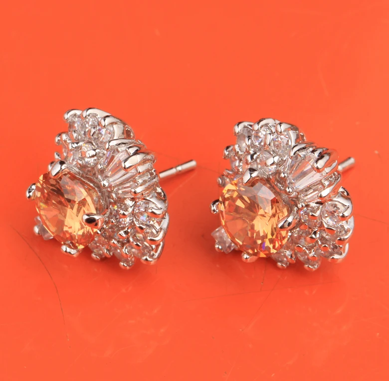 Элегантный Champange коричневый оранжевый Morganite Самоцветы 925 стерлингового серебра
