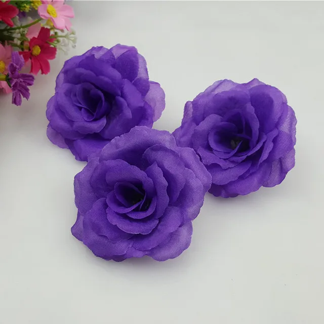 Dark purple 1 шт., 8 см, серебристый искусственный Шелковый цветок розы для свадебной вечеринки, украшения дома, комнаты, цветок, аксессуары для творчества, Шелковый цветок - Цвет: Dark purple