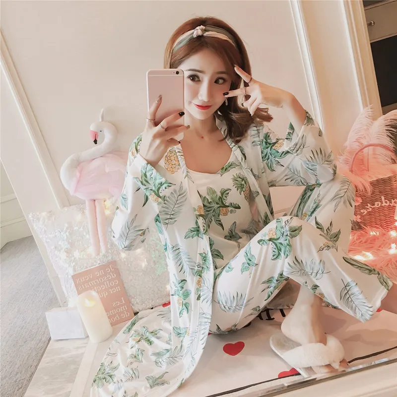 Женские комплекты пижам из 3 предметов весна лето 2018 домашняя одежда три