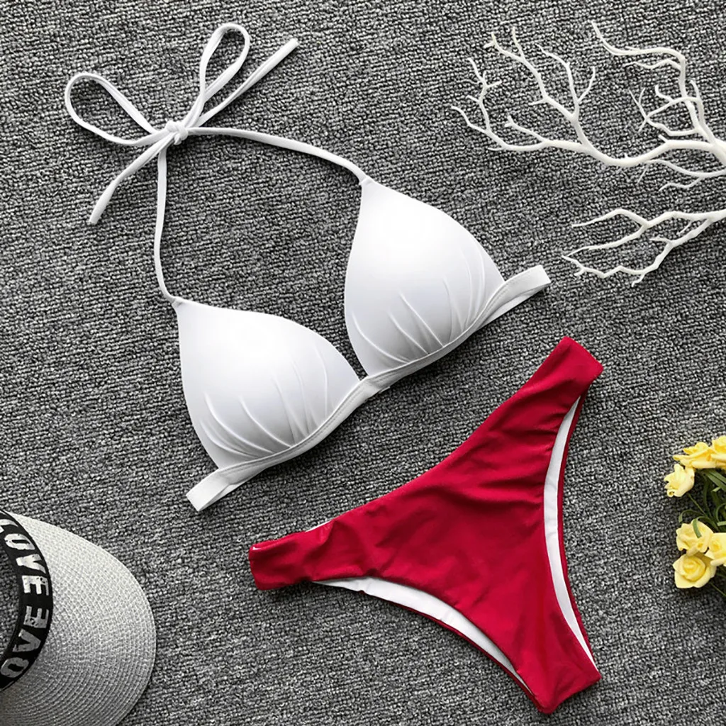 Женское летнее бикини с Лесным Орехом твердый комплект плиссированное