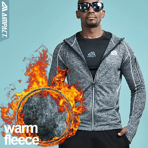 Fleece Gray AIMPACT Спортивные Компрессионные куртки Кроссфит фитнес с длинным рукавом рубашки для тренировок Gymi бег светоотражающие спортивная одежда пальто AM4027 - Цвет: Fleece Gray