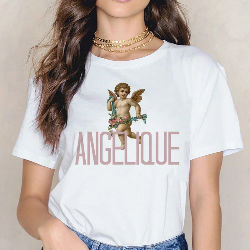 

Angel T Shirt ulzzang Women Kawaii Print Fashion Female friend T-shirt Harajuku Vogue Ullzang Tshirt Vintage 90s Top Tees O-neck