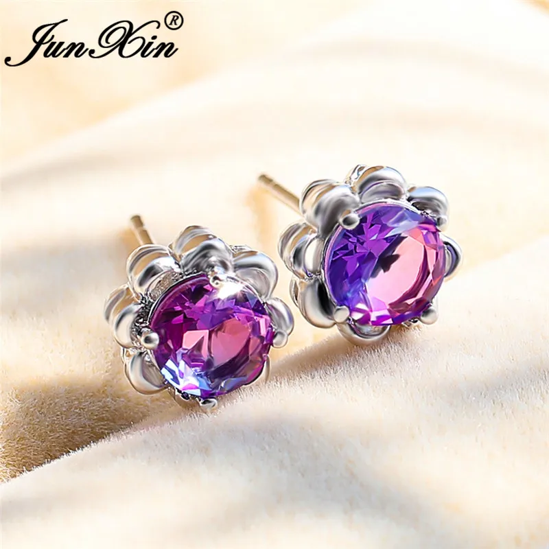 Радуга кристалл серьги-гвоздики с цветочным украшением из серьги серебро Цвет