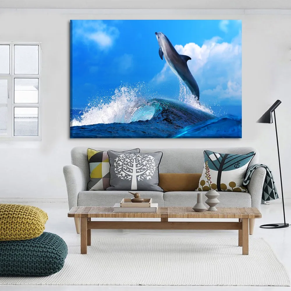 Top-Rated Canvas Printed Poster Wall Art Decor Framework 4 Pieces Ocean Animal Dolphin Painting Home Decorative Modular Artwork | Дом и сад
