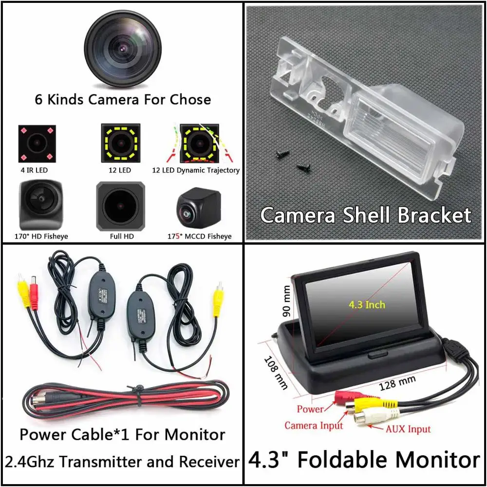 C Wireless 4.3 Fold 175 градусов MCCD рыбий глаз 12LED HD камера заднего вида для Fiat Avventura Grand Siena Ritmo Croma Bravo Brava Grande Punto Car - Название цвета: C Wireless 4.3 Fold