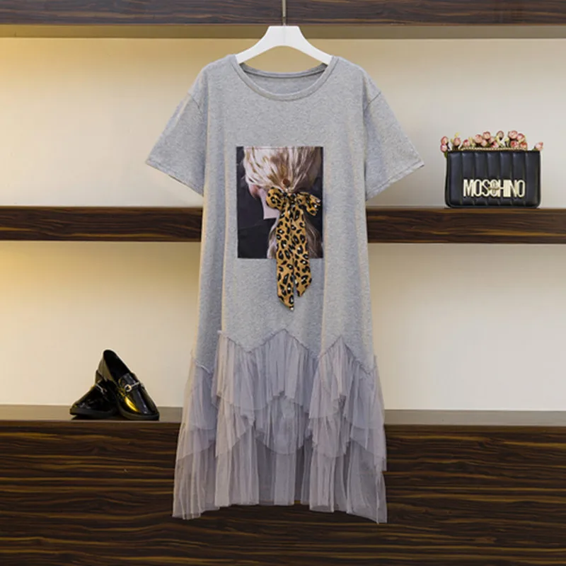 Женское платье с коротким рукавом повседневное Хлопковое большого размера