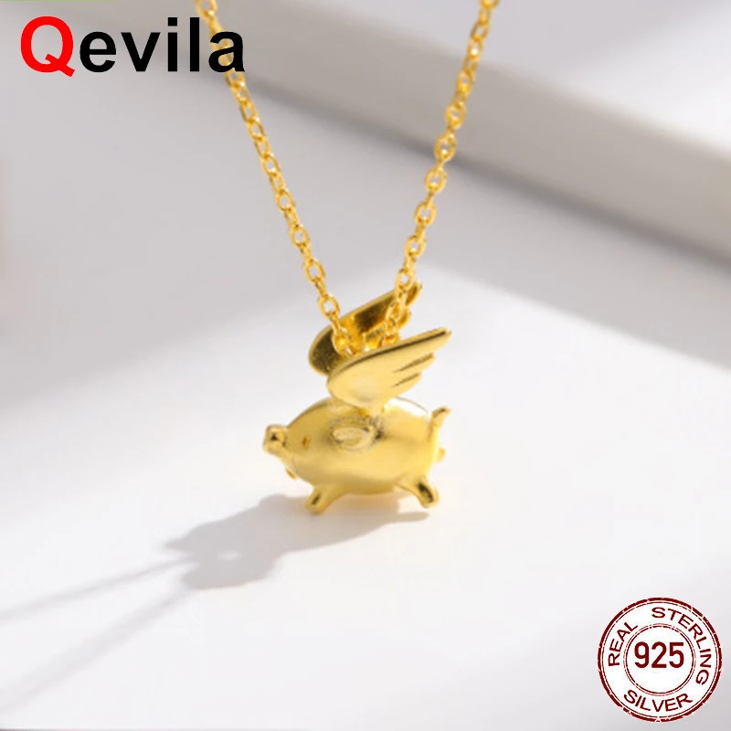 Ожерелье-подвеска Qevila 2019 года с оригинальным дизайном летающей сладкой свинки из серебра 925 пробы с покрытием из 18-каратного золота для женщин, пары, уникальный подарок в стиле бохо.