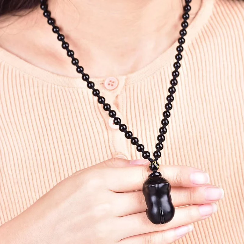 Оптовая продажа подвеска из натурального черного обсидиана ожерелье Meng свинка
