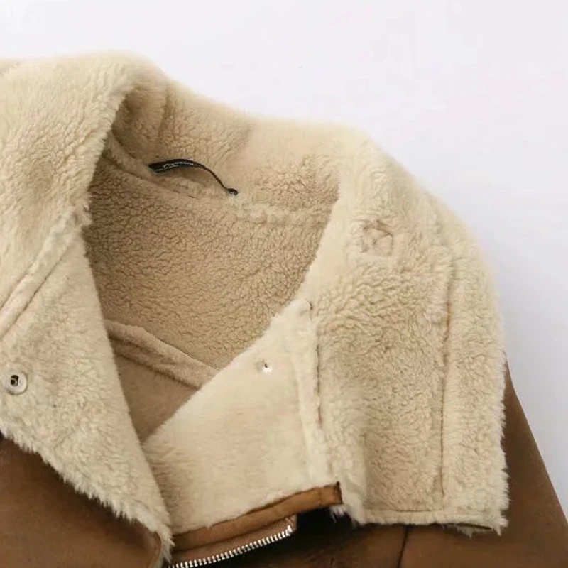 Fitaylor женская зимняя куртка из искусственной кожи и замши пальто меха ягненка
