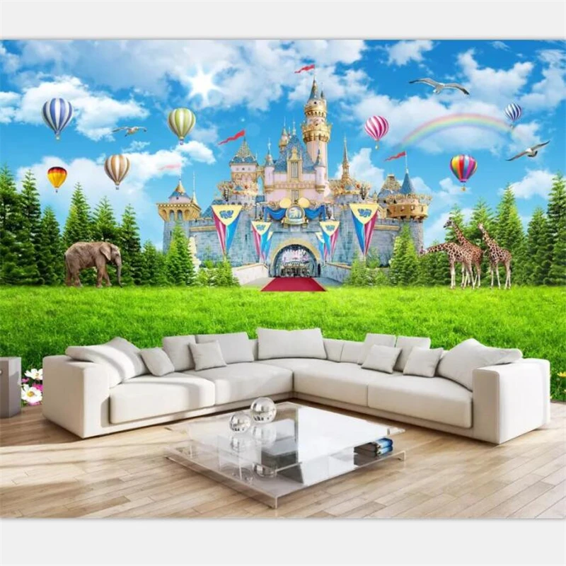 beibehang Wallpaper murals custom home decoration fantasy castle hot air balloon children room landscape painting 3D wallpaper |