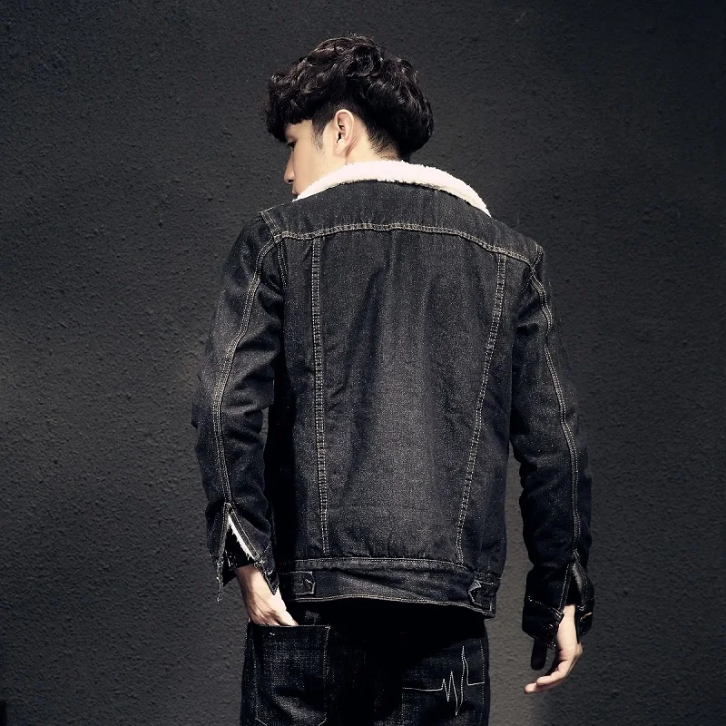 Мужская джинсовая куртка черная Толстая модель 4XL на осень и зиму 2019 | одежда