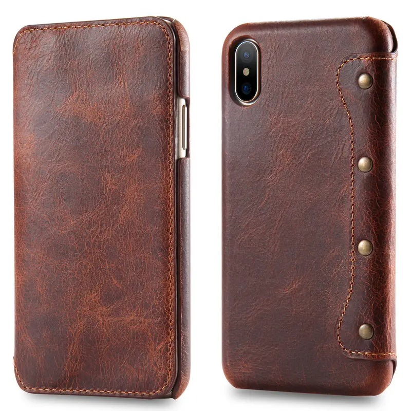 Чехол книжка из натуральной воловьей кожи для Iphone XS Max XR X XS|Бамперы| |