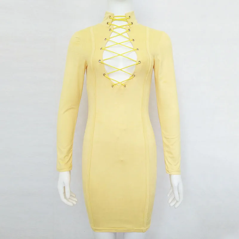 Ziamonga выдалбливают Кружево до Оболочка Мини платье повязки с длинным рукавом