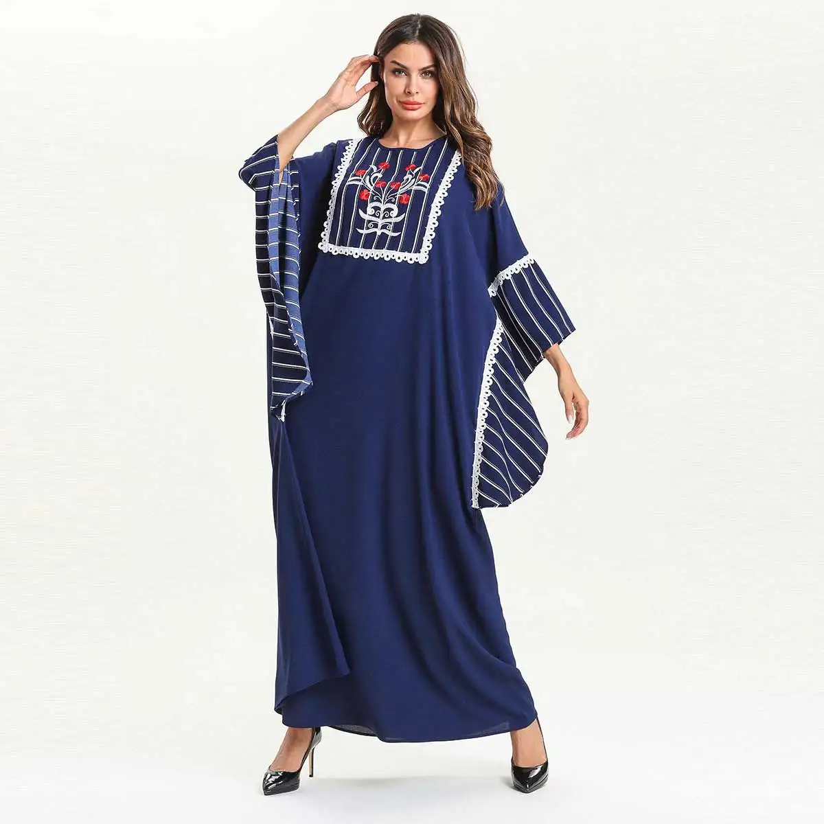 Женское платье в полоску с рукавом летучая мышь|Мусульманская одежда| |