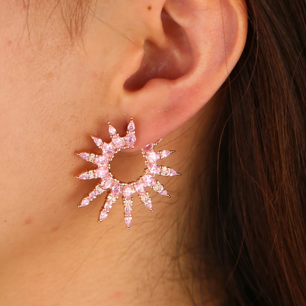 Серьги гвоздики с фианитом высокого качества крупные ювелирные украшения для