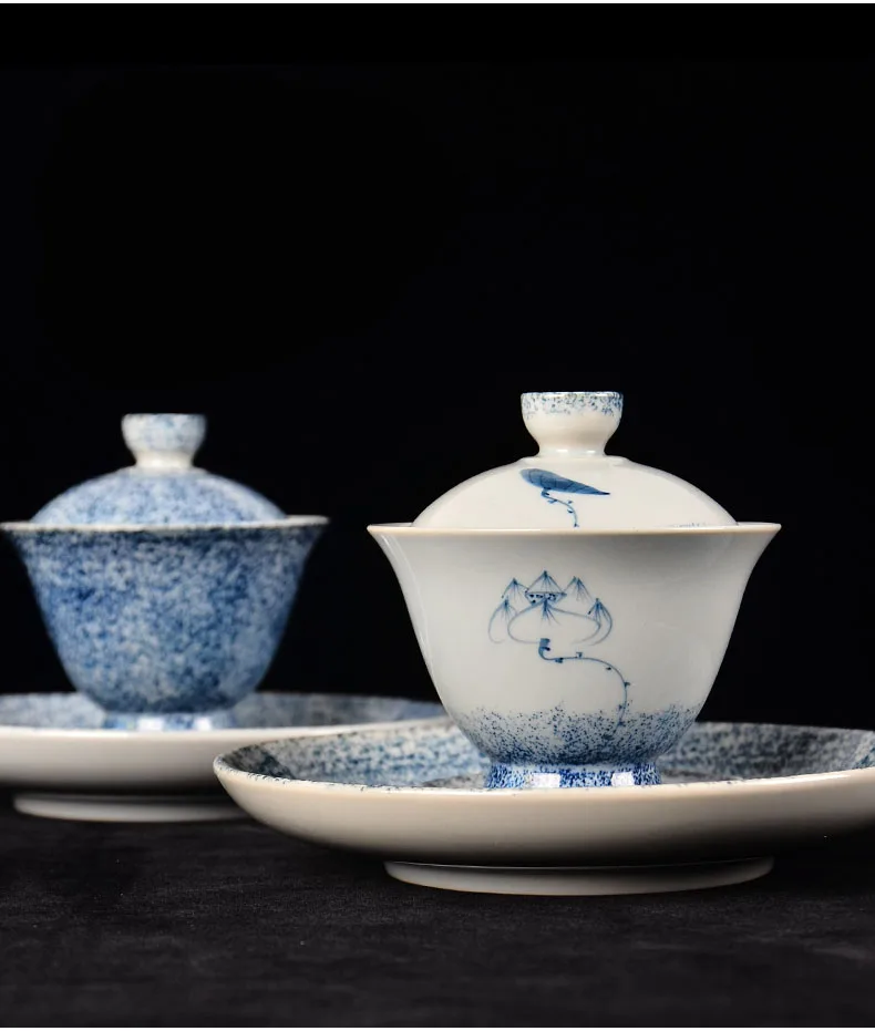 150 мл Цзиндэчжэнь синий и белый фарфор Лотос Gaiwan винтажный чайный набор кунг-фу Мастер чашка чая, Кружка чайник и блюдце чайник