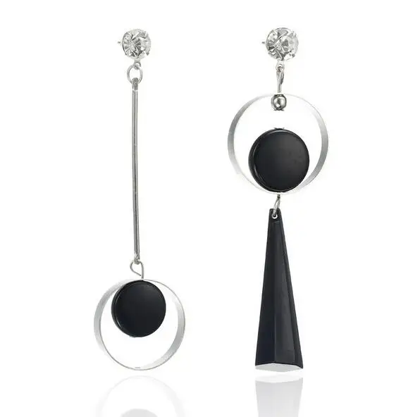 Корейские модные геометрические длинные Асимметричная серьга со стразами