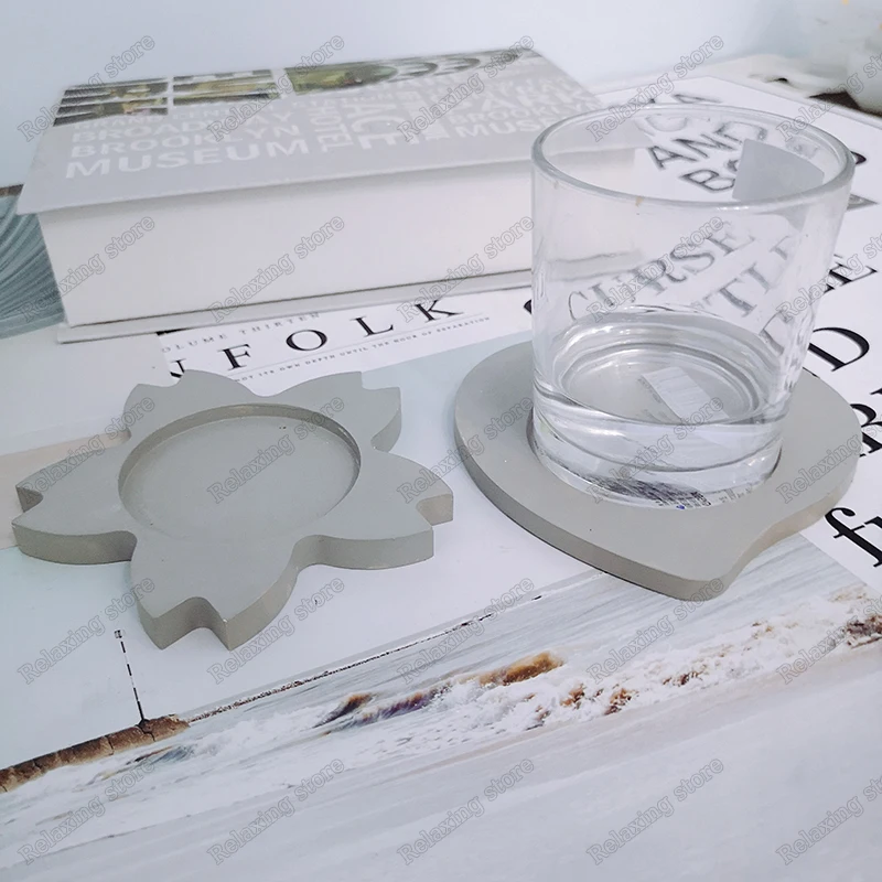Heart shape Coaster бетонный лоток Силиконовая формочка в виде цветов подстаканник цементные формы подсвечник гипсовый пластырь лоток глина плесень
