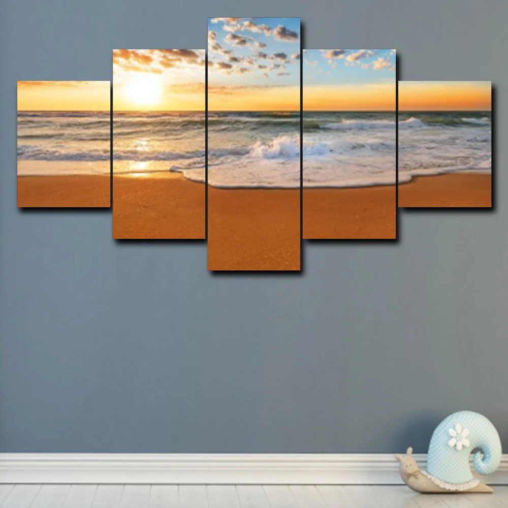 Seaside Sunshine Sky 5 Panel Large Poster Home Decor Vintage Wall Art for Living Room Bedroom Party Wedding Decoration No Frame | Дом и сад