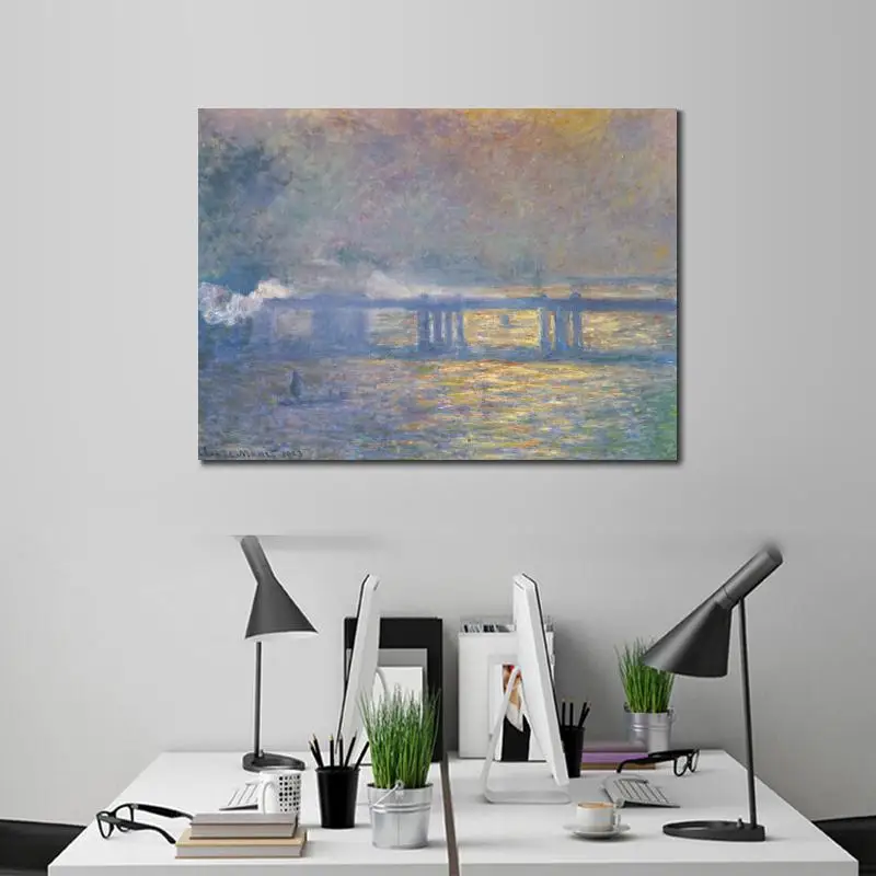 Hand Painted Oil paintings Claude Monet Canvas art Charing Cross Bridge High quality home decor | Дом и сад