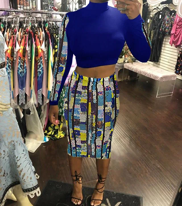 Комплект из 2 предметов с юбкой женский модный комплект двух принтом укороченный