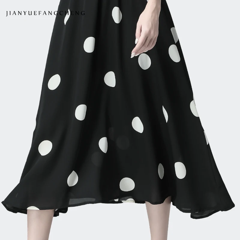 Горошек Макси платье для женщин Летние футболки French Стиль большие качели