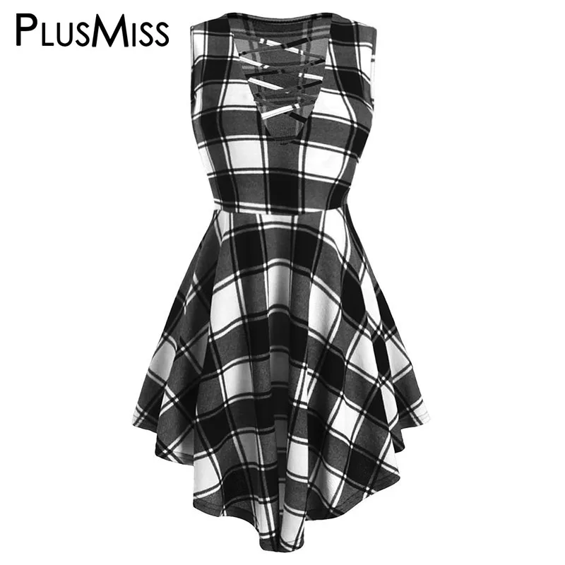 PlusMiss размера плюс XXXXL XXXL XXL в клетку с принтом на шнуровке Асимметричный топ