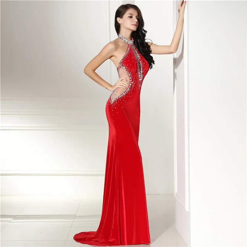 Красные вечерние платья с открытой спиной длинные велюровые русалки лямкой на