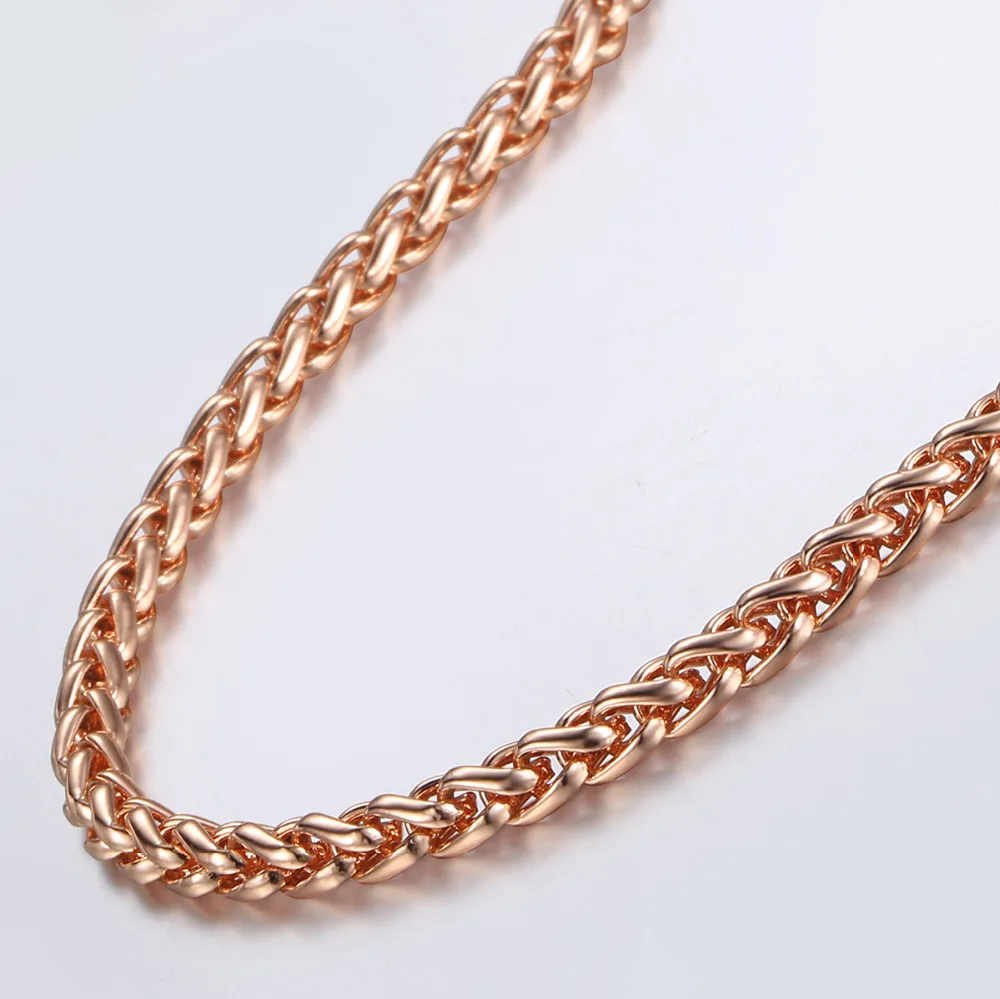Ожерелье Trendsmax 585 Rose Gold для женщин и мужчин, круглая пшеничная цепочка, женские украшения, подарки на День святого Валентина, 4 мм, 45 см-60 см, GN255.