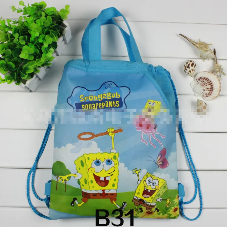 12 шт. Губка Боб Дети Drawstring Рюкзаки Сумки для школы и шопинга нетканые ткани Дети День рождения лучший подарок