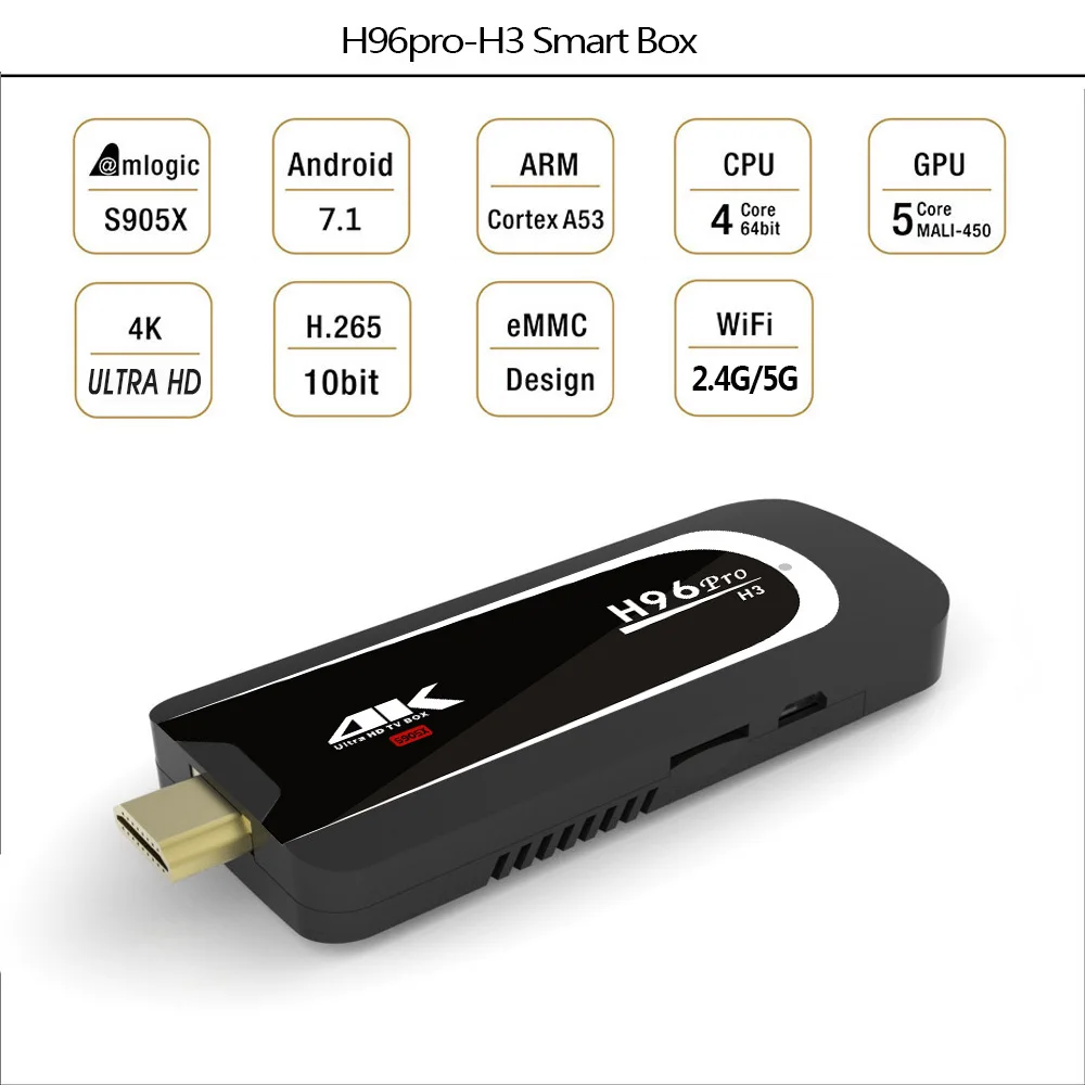 H96 Pro H3 4K Tv Stick Android 7 1 OS Amlogic S905X Quad Core 2 Гб 16 мини-ПК 4G 5G Wifi BT4.0 1080P HD Miracast | Электроника