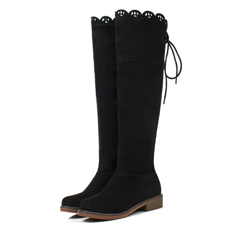 Женские сапоги до колена COSMAGIC черные из нубука с круглым носком на среднем