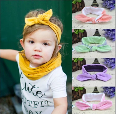 Повязка для волос с узелком кроличьи ушки двухцветная хлопковая лента бантом