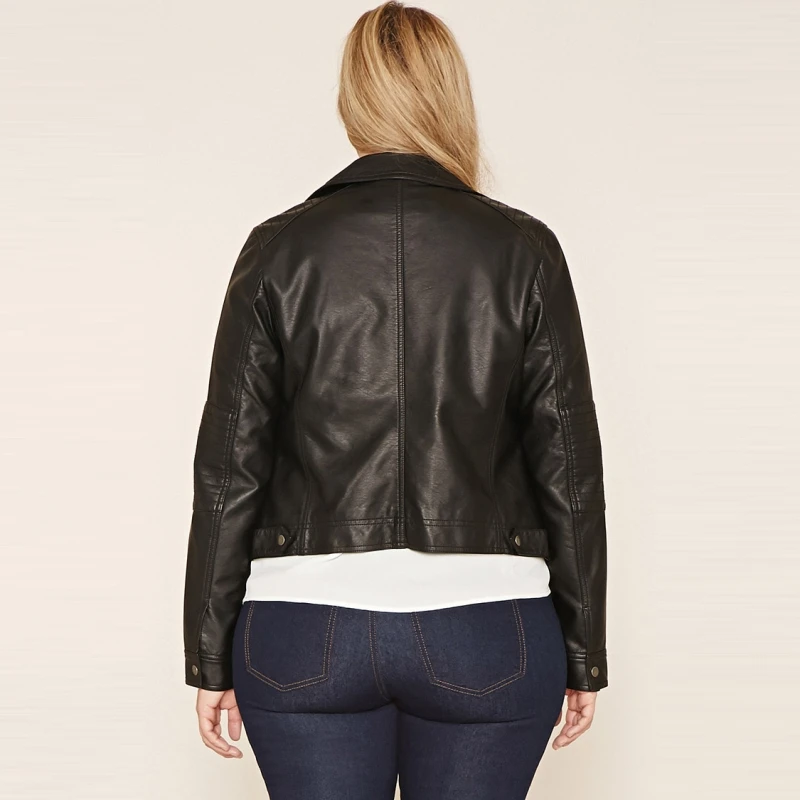 Ultimate PU Leather Short Women Biker Jacket High Quality Asymmetric Zip Winter Basic Coat Plus Size Motorcycle Crop Jackets 6XL | Мужская