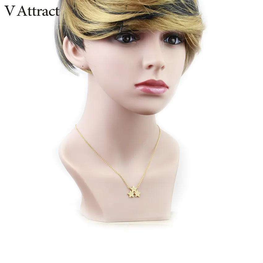 

V Attract 10pcs Cubic Zirconia Starfishs Pendant Gargantilha 2018 Simple Three CZ Stars Necklace For Women Birthday Gift
