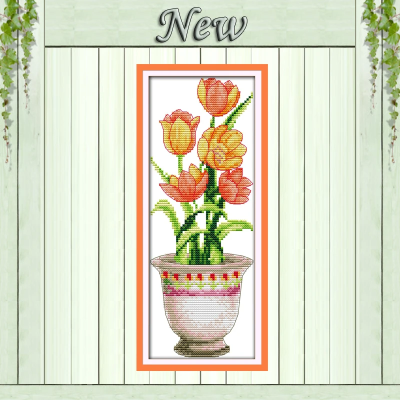 Набор для вышивки крестиком сделай сам картины с оранжевыми цветами в комнатном