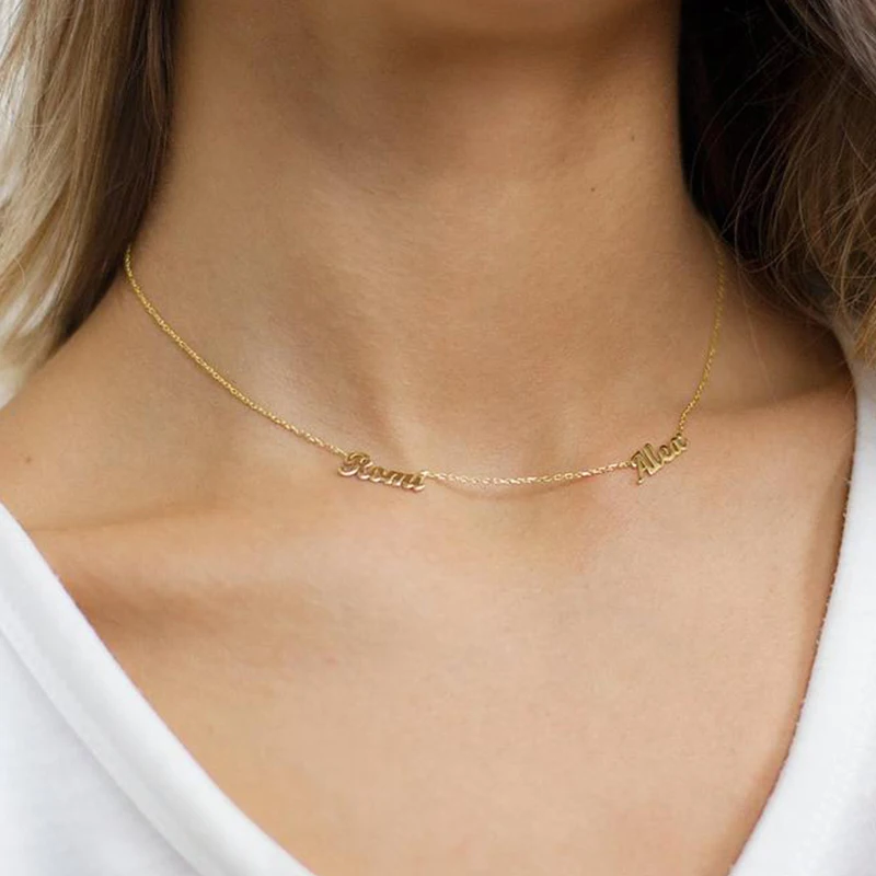 Personalized Two Name Necklace For Couples Lovers Jewelry Stainless Steel Colar Custom Family Choker Custom Double Name Necklace