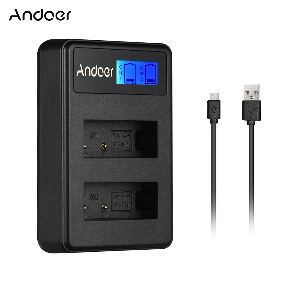 Andoer LCD2 LPE17 двухканальный USB вход ЖК дисплей Камера зарядное устройство для Canon LP E17